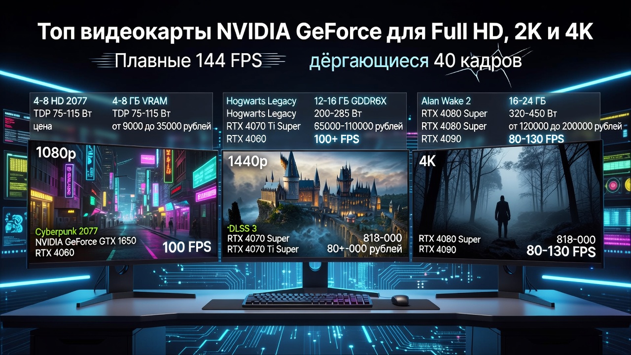 Топ видеокарты NVIDIA GeForce для Full HD, 2K и 4K